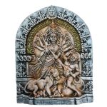 Maa Durga Terracotta Clay Decorative Wall Hanging Showpiece for Living Room, Bed Room, Guest Room, Puja Room, Office Home Decor, Grey 14 CM Small