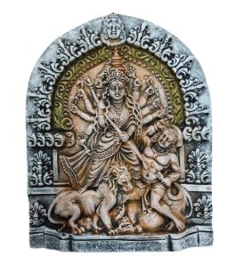 Maa Durga Terracotta Clay Decorative Wall Hanging Showpiece for Living Room, Bed Room, Guest Room, Puja Room, Office Home Decor, Grey 14 CM Small